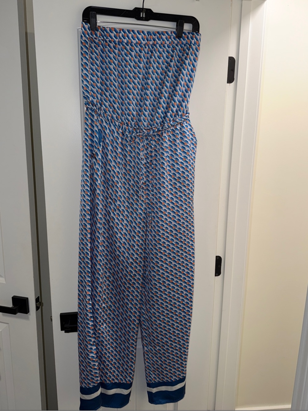Blue Geometric Strapless Jumpsuit